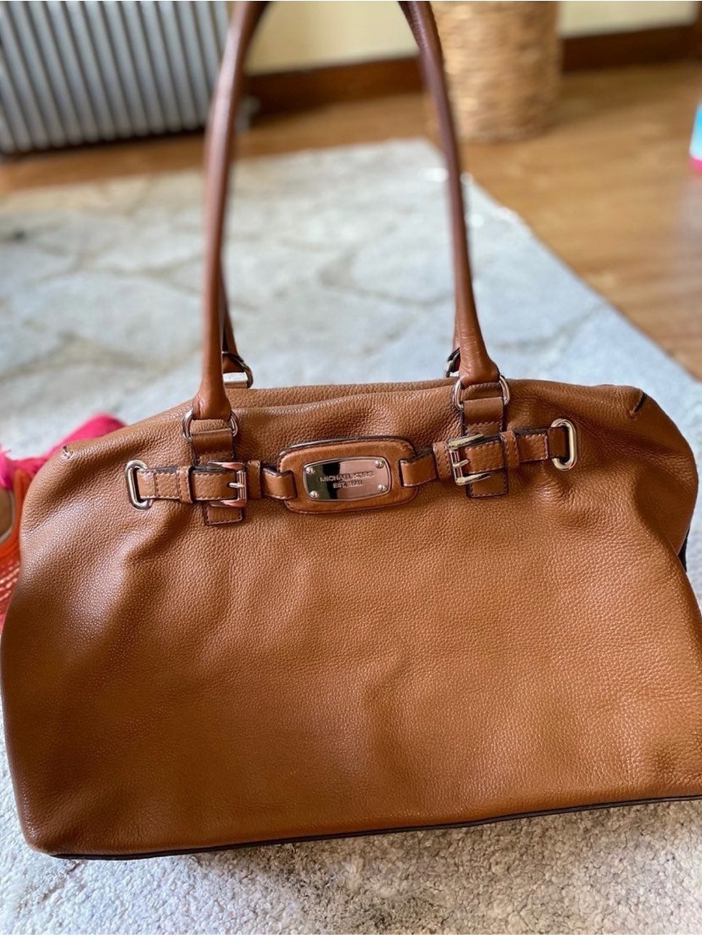Michael Kors Large Cognac Brown Pebbled Leather Laptop Work Tote Shoulder Bag